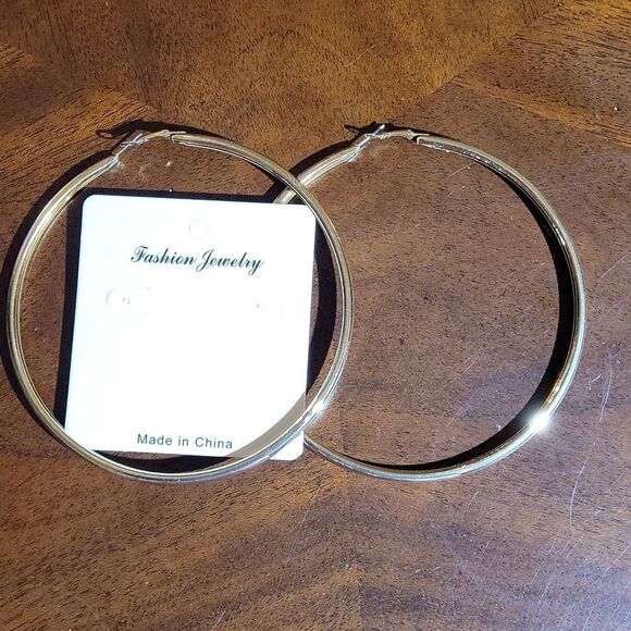 BRAND NEW FASHION JEWELRY BIG FAUX GOLD PLATED WOMEN"S  HOOPS EARRINGS - Picture 4 of 11